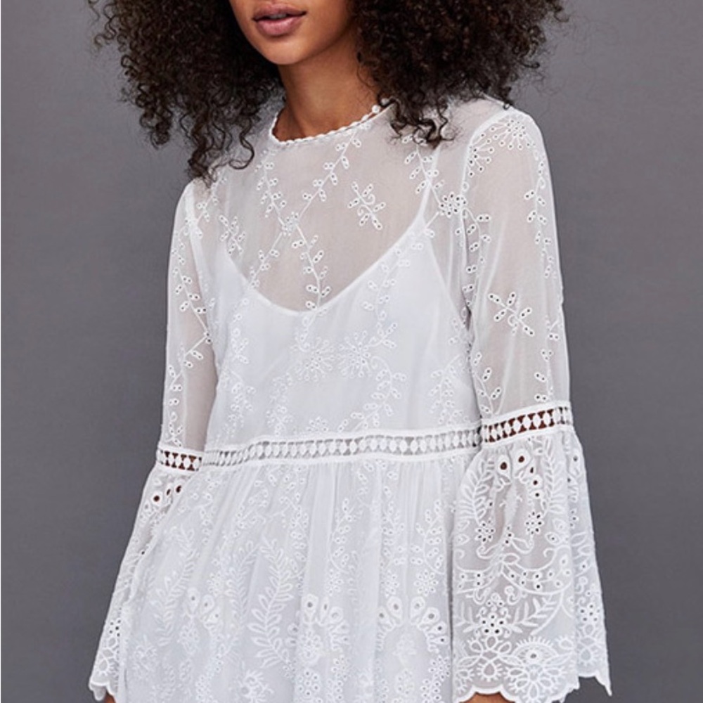 Zara white lace fairytale dress sz M